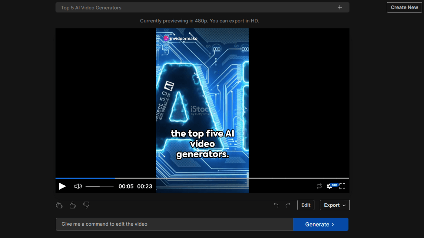 Preview of a video titled 'Top 5 AI Video Generators' with animated circuit background.