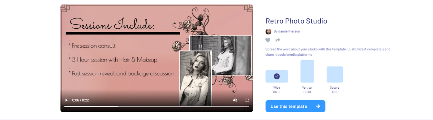 Template da InVideo para promover Studio Retro