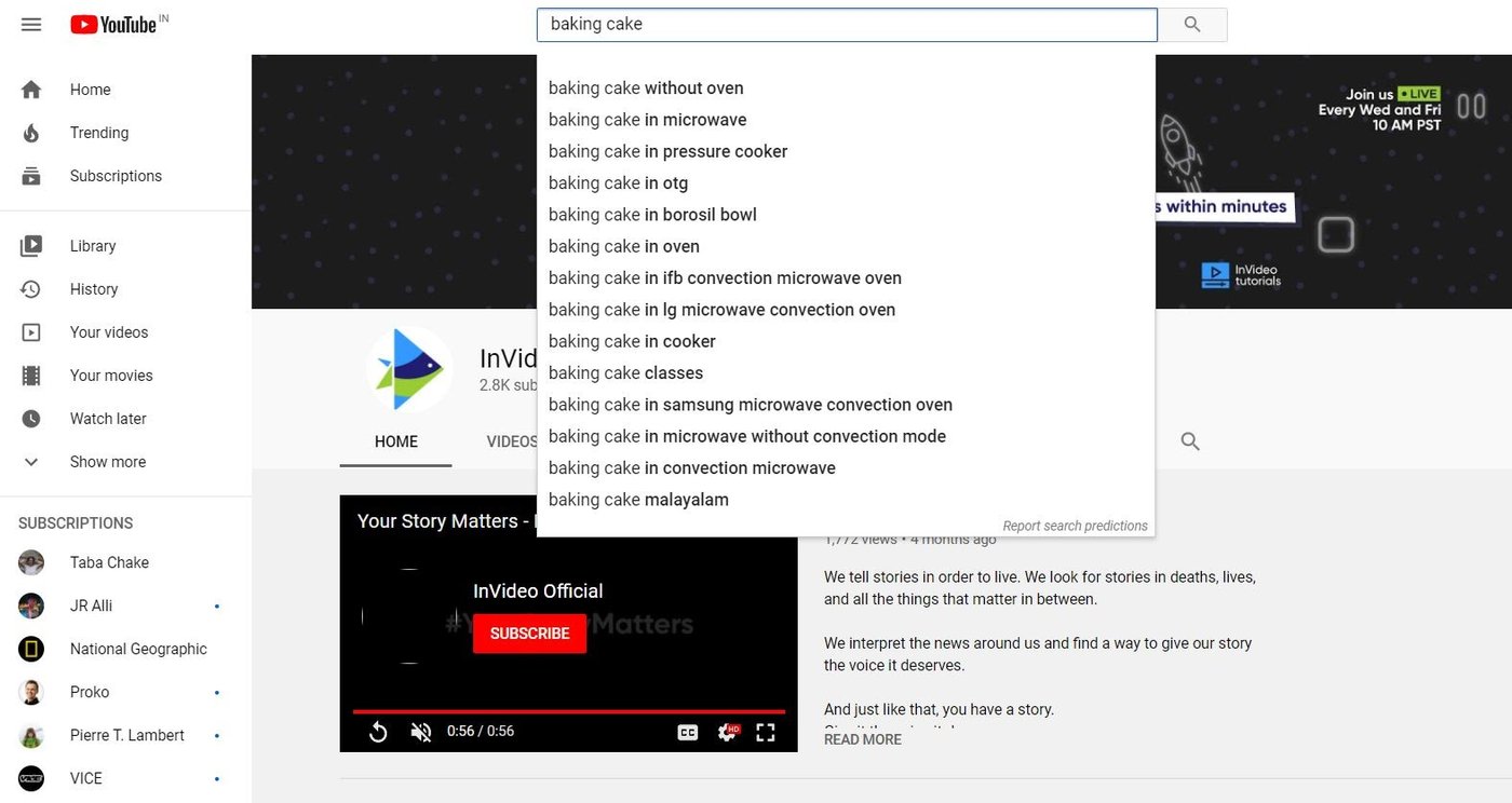 intenções de pesquisa relevantes no youtube