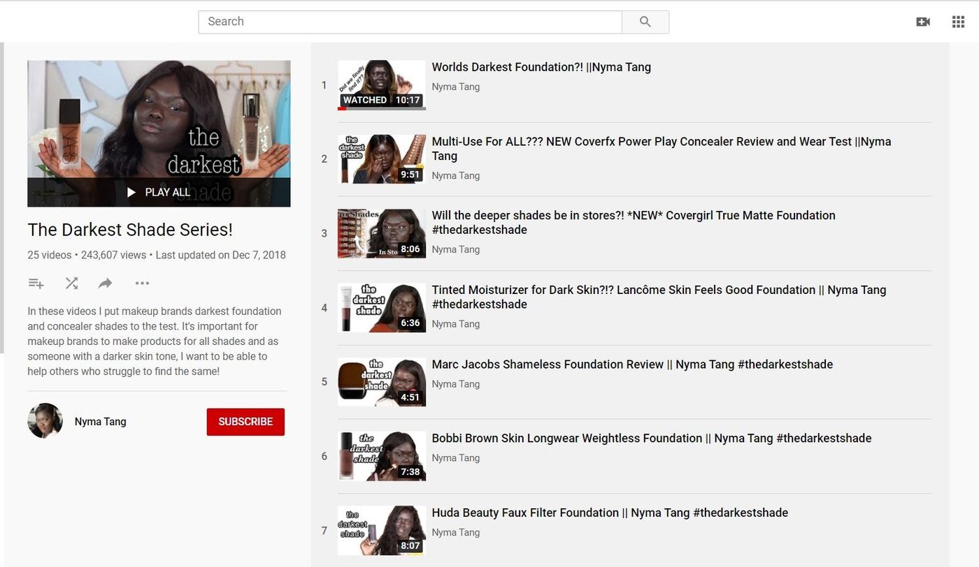 Canal de Youtube de Nyma Tang