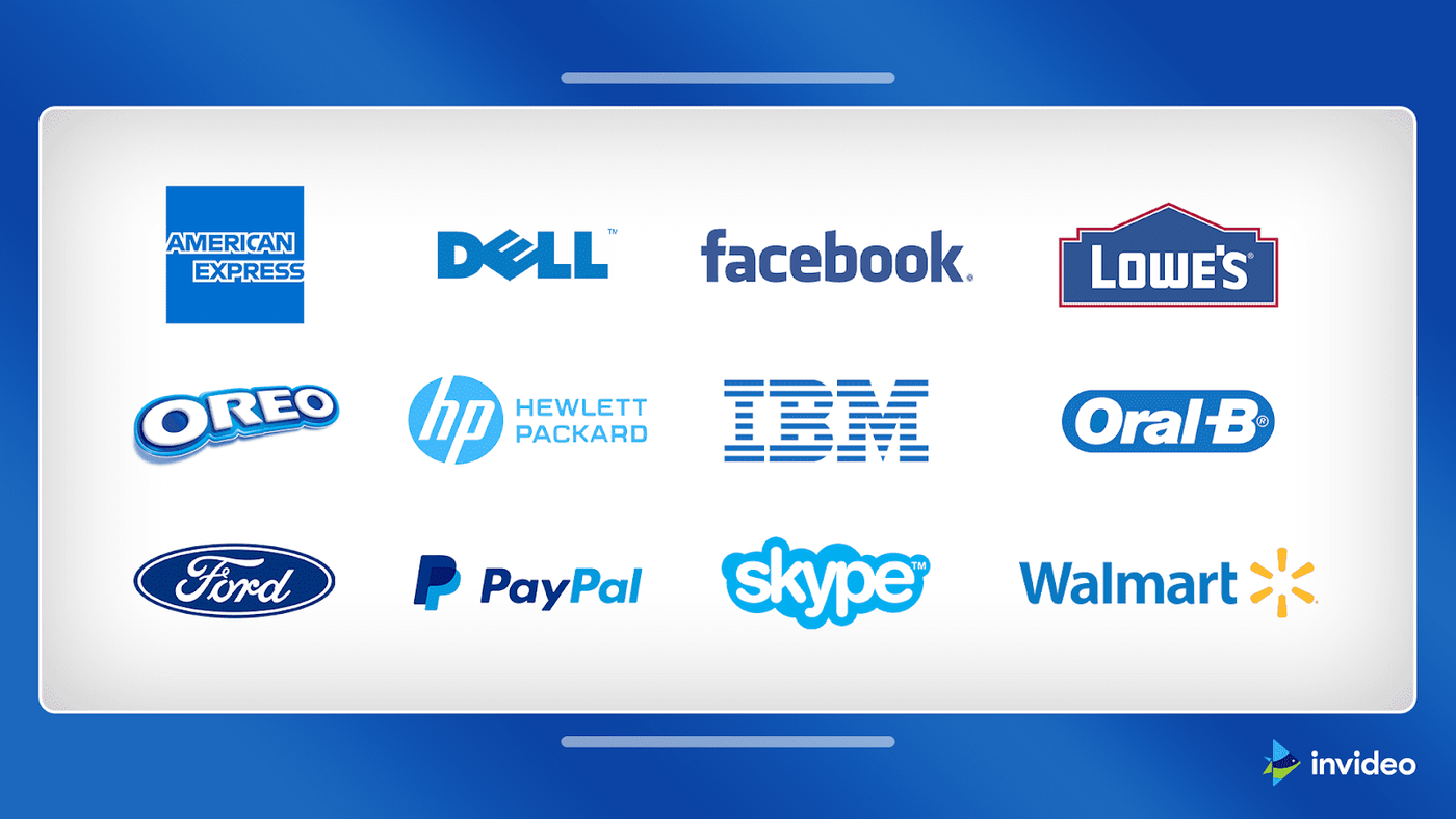 Exemplos de marcas que utilizam a cor azul predominante no logotipo