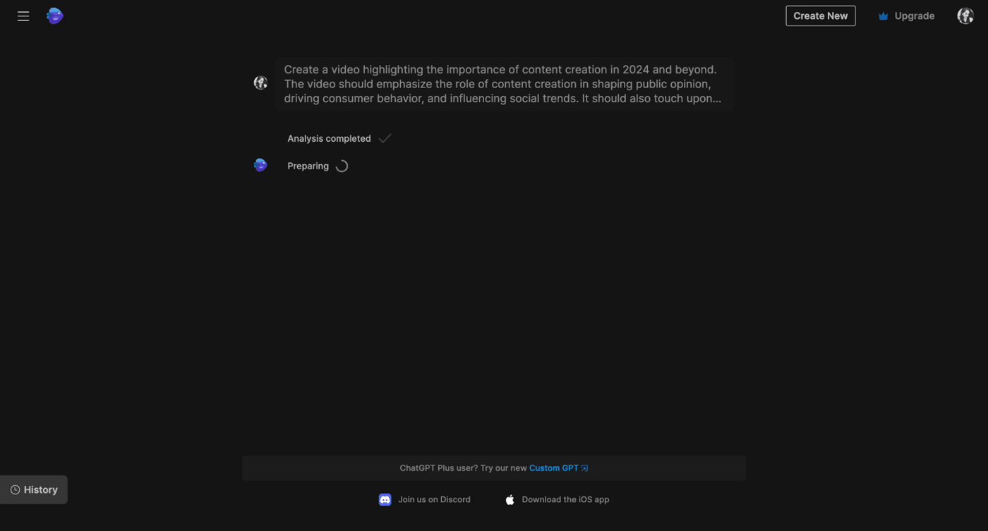VideoMaker by Invideo AI creating a video on content creation's role in shaping 2024 trends.