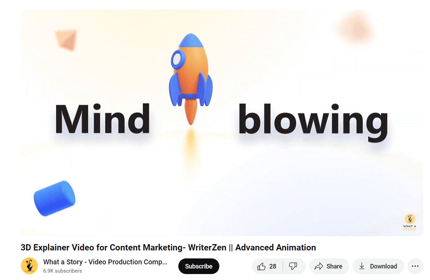 YouTube thumbnail advertising a 3D animated explainer video for content marketing.