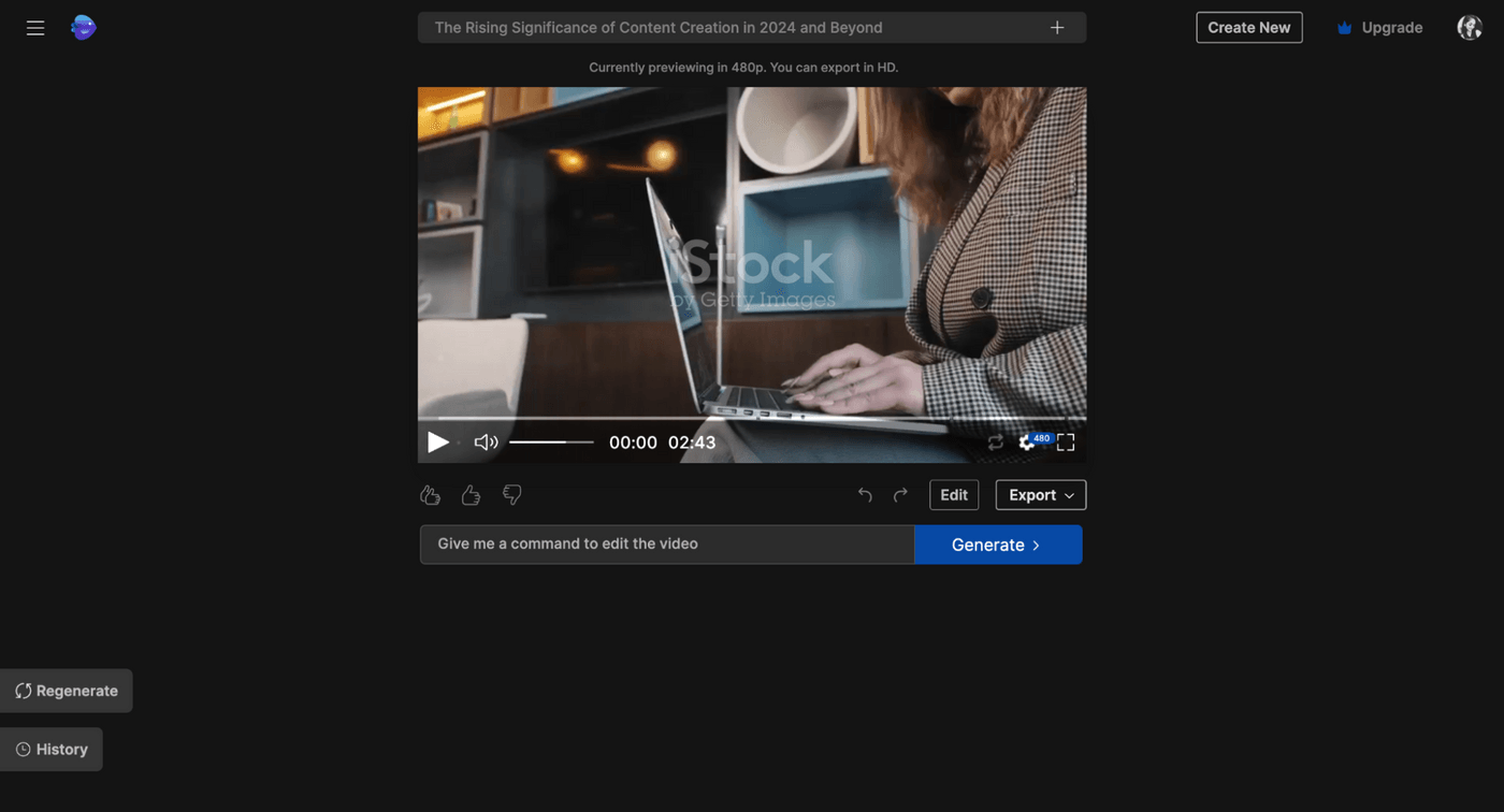 Preview of a video about content creation's importance in 2024, created using VideoMaker by Invideo AI.