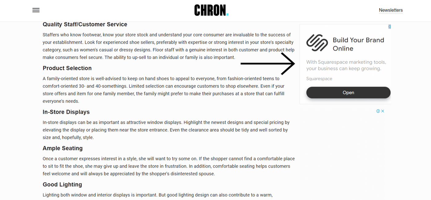 Chron article discusses service, product selection, displays, seating, and lighting.