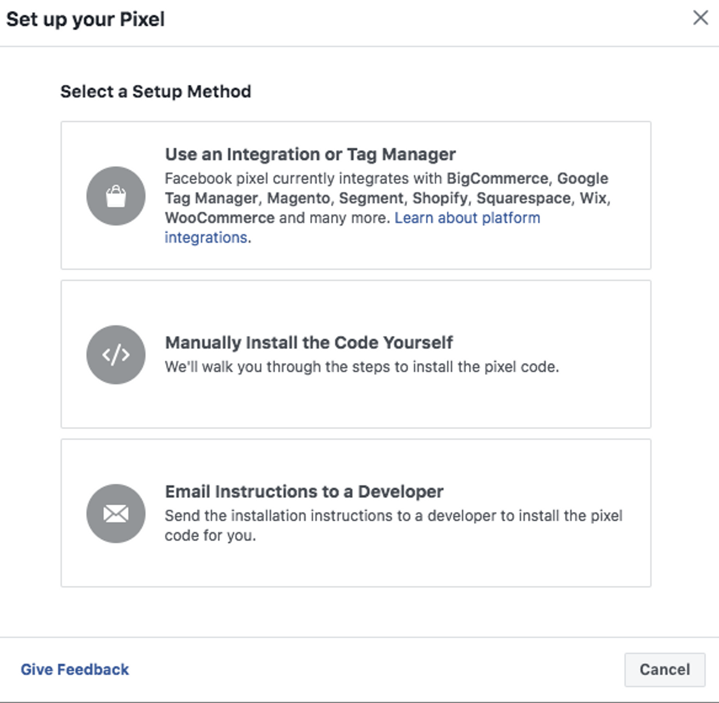 Forma de instalação do pixel do facebook