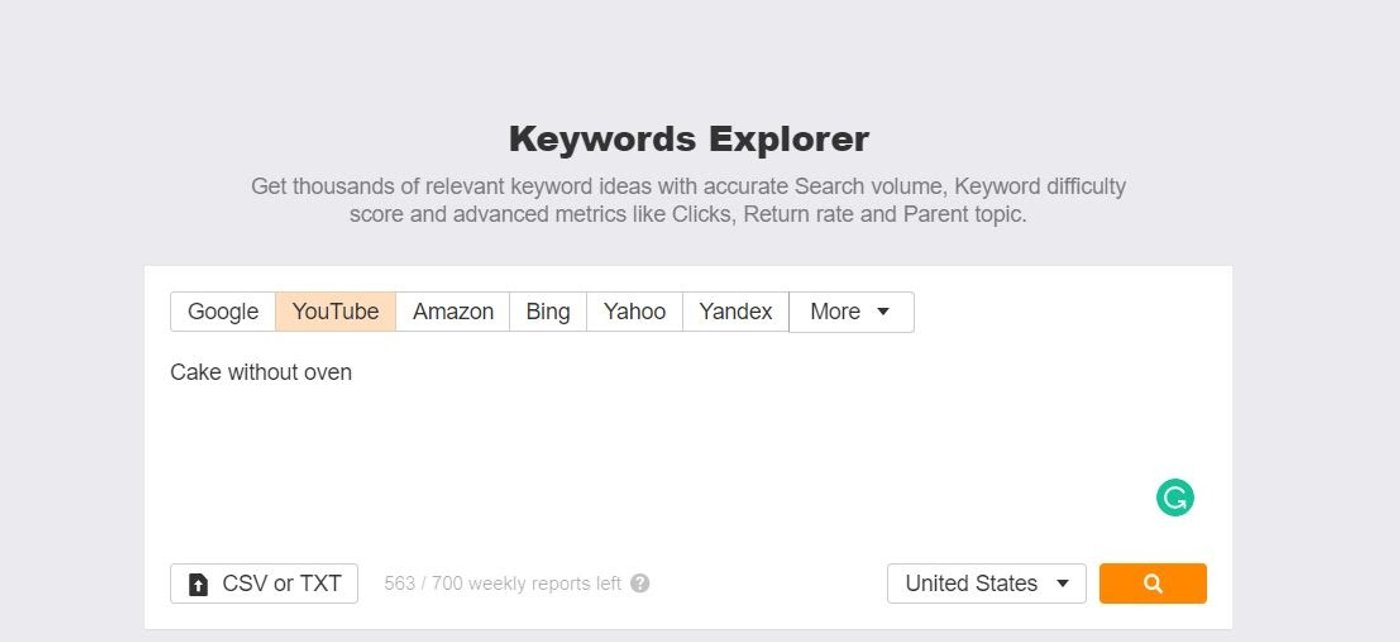 Página do Explorador de palavras-chave Ahrefs