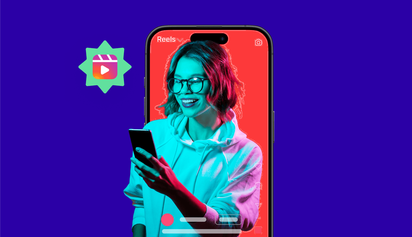 A woman using phone to create Instagram Reels, symbolizing creativity and online engagement.