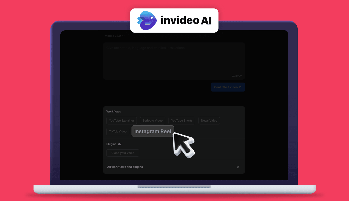 Create Instagram Reels easily with Invideo AI using quick workflows and intuitive features.