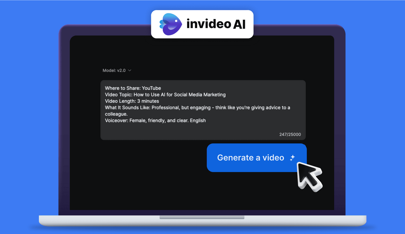Using Invideo AI to quickly create engaging videos, making the process simple and effective.