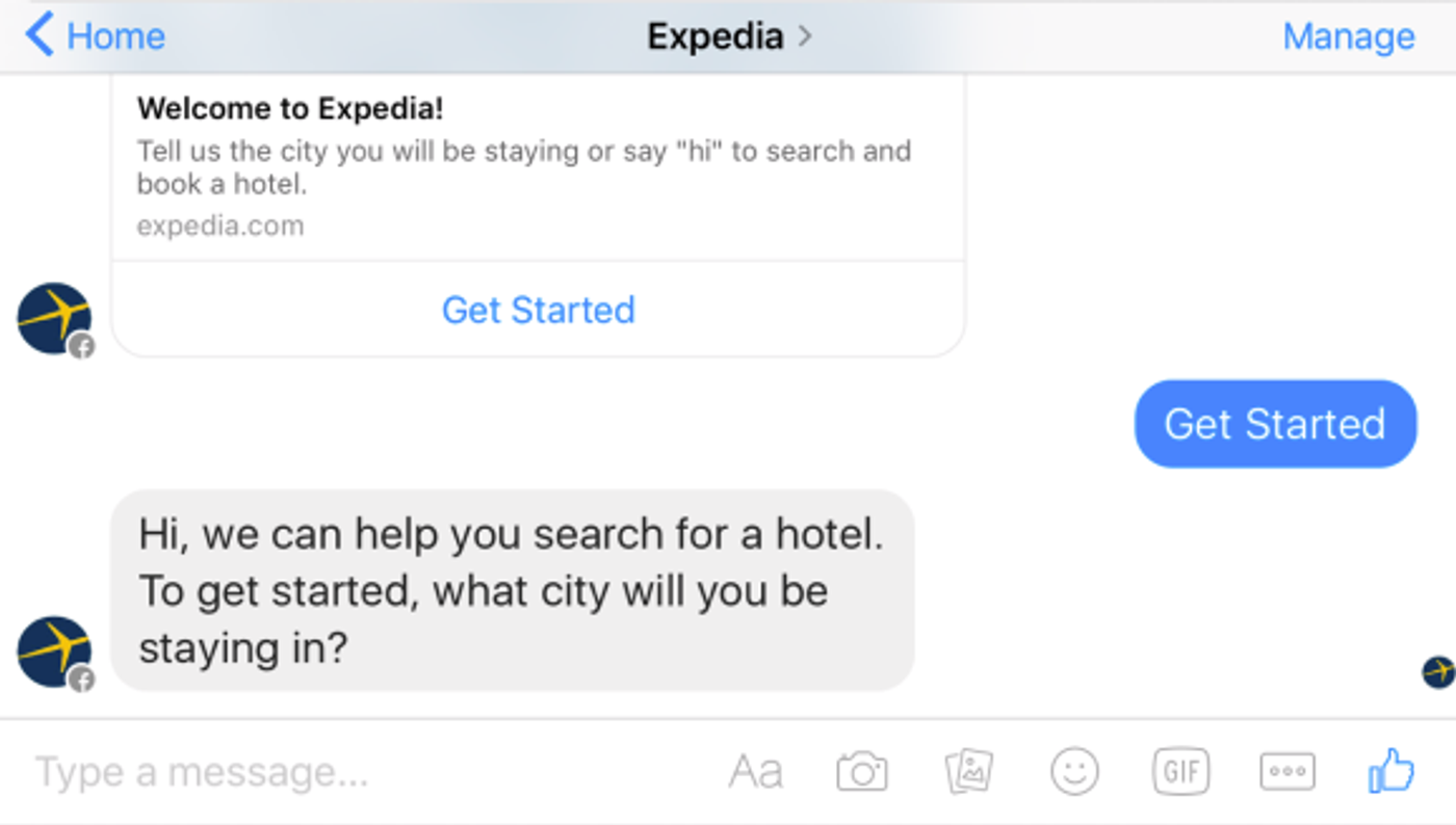 Artificial Intelligence- FB messenger chatbot of Expedia.com