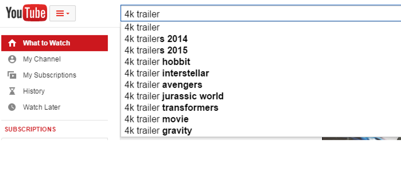 Auto complete da pesquisa do Youtube
