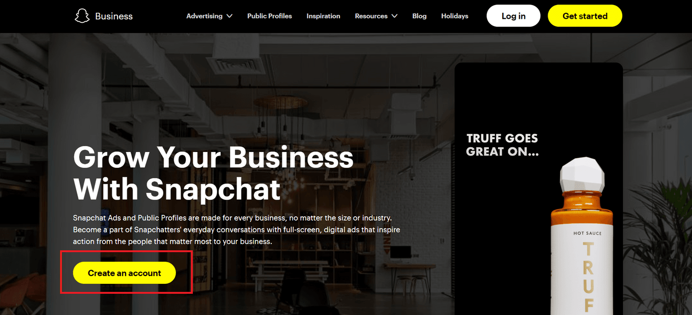 Create Snapchat Business Account- step 1