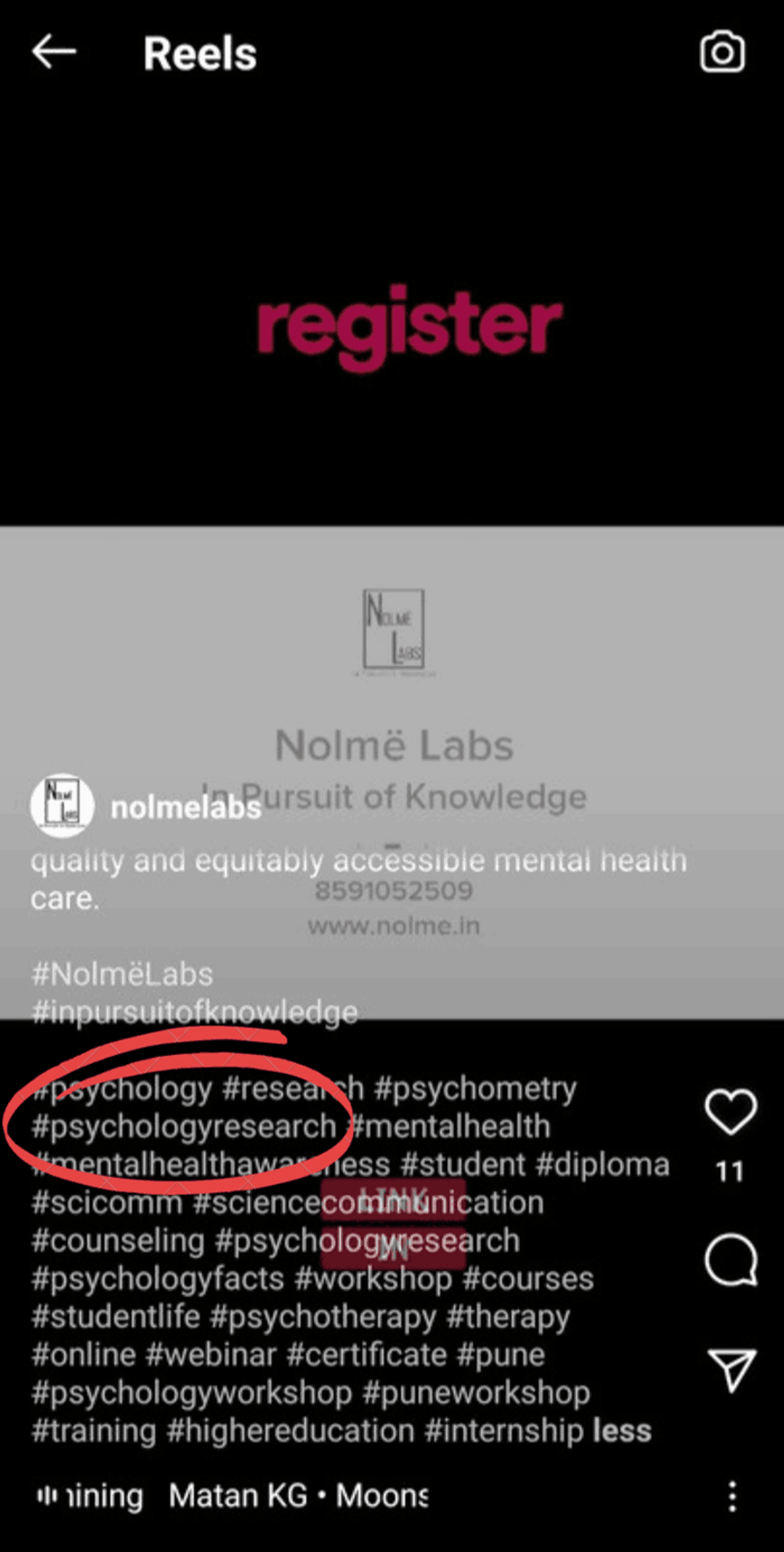Descrição do vídeo do Reels com hashtags aplicadas
