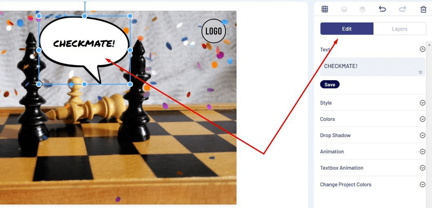 Editor da Ferramenta de texto automático da Invideo
