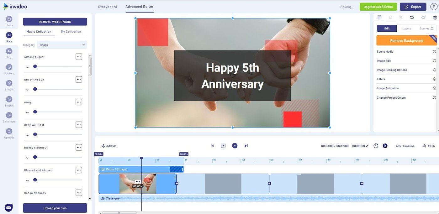 Editor de vídeo avançado da Invideo