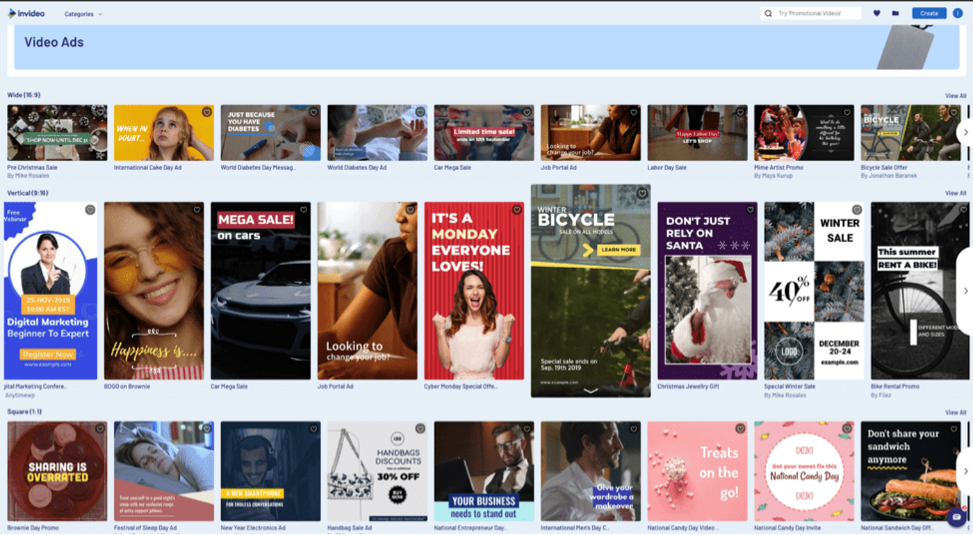 Exemplos de templates do Invideo