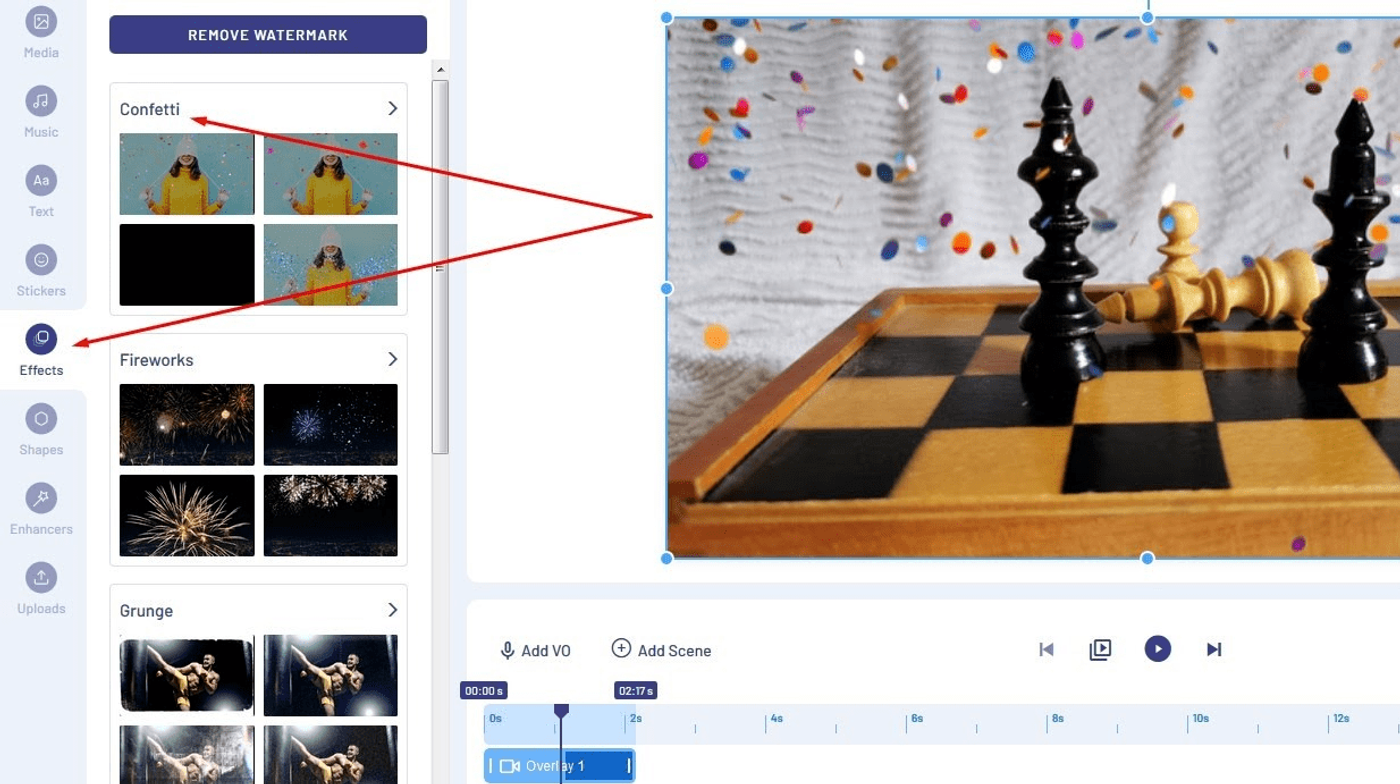 Ferramenta de efeitos da Invideo
