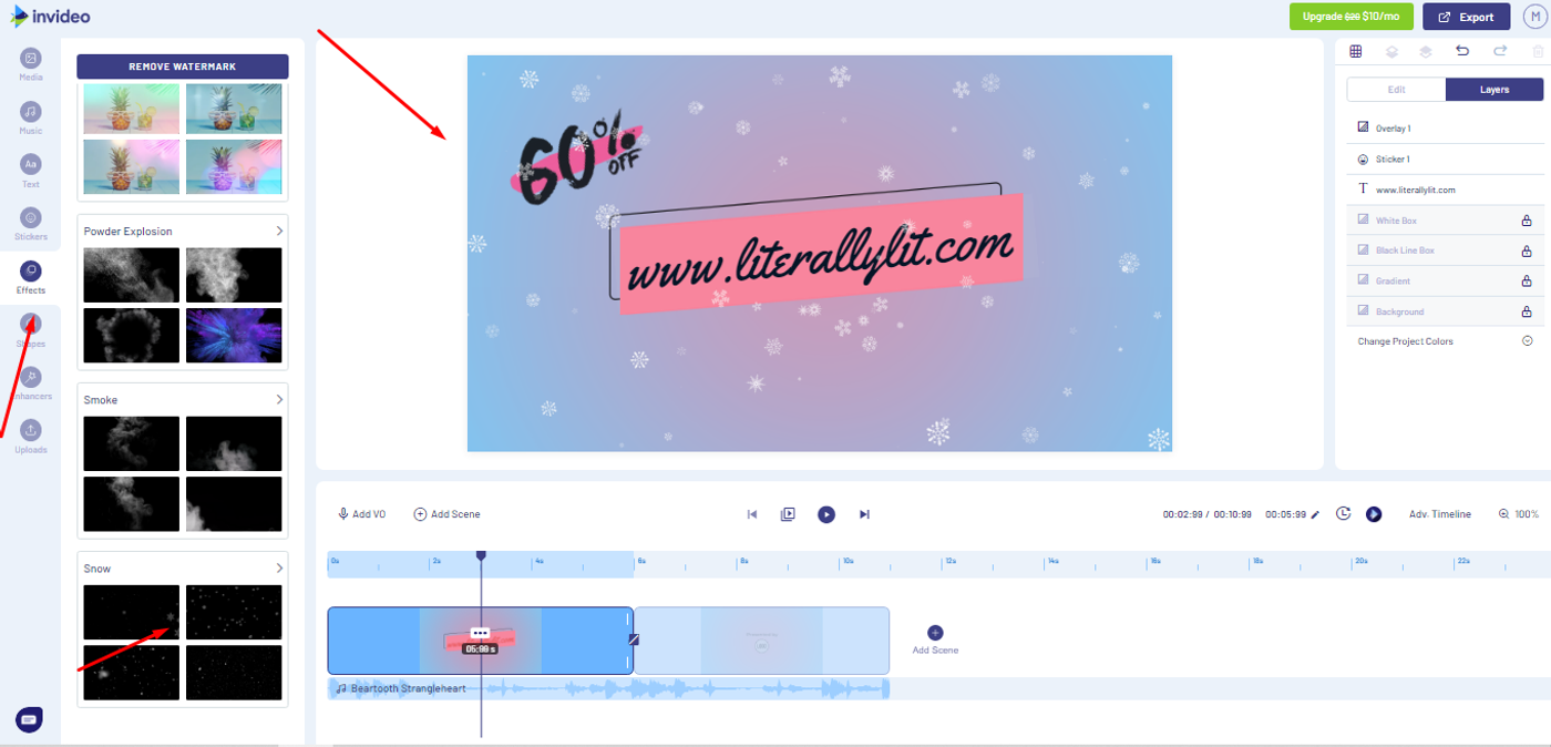 Ferramenta para adicionar efeitos especiais da Invideo