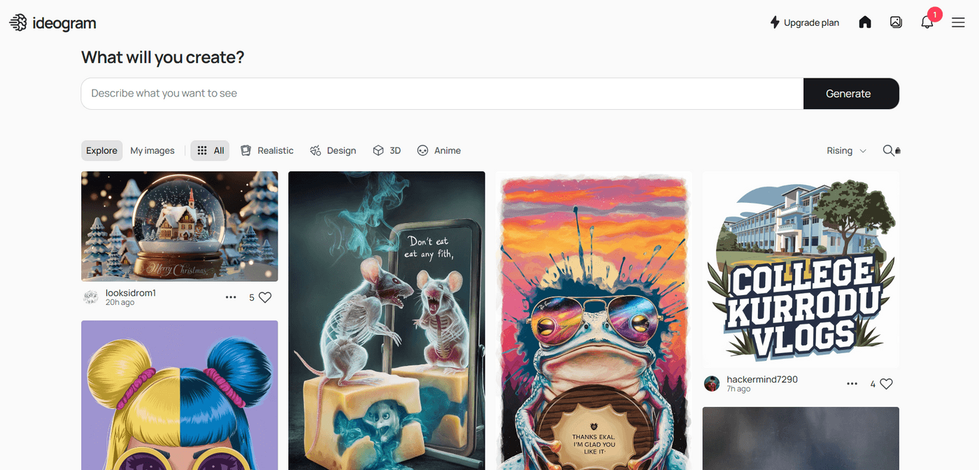Inspire creativity with Ideogram: generate realistic, 3D, anime, or artistic designs instantly.