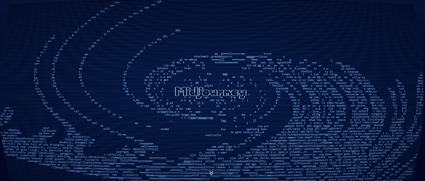 MidJourney’s creative splash page displaying its branding within an artistic and digital text-based spiral.