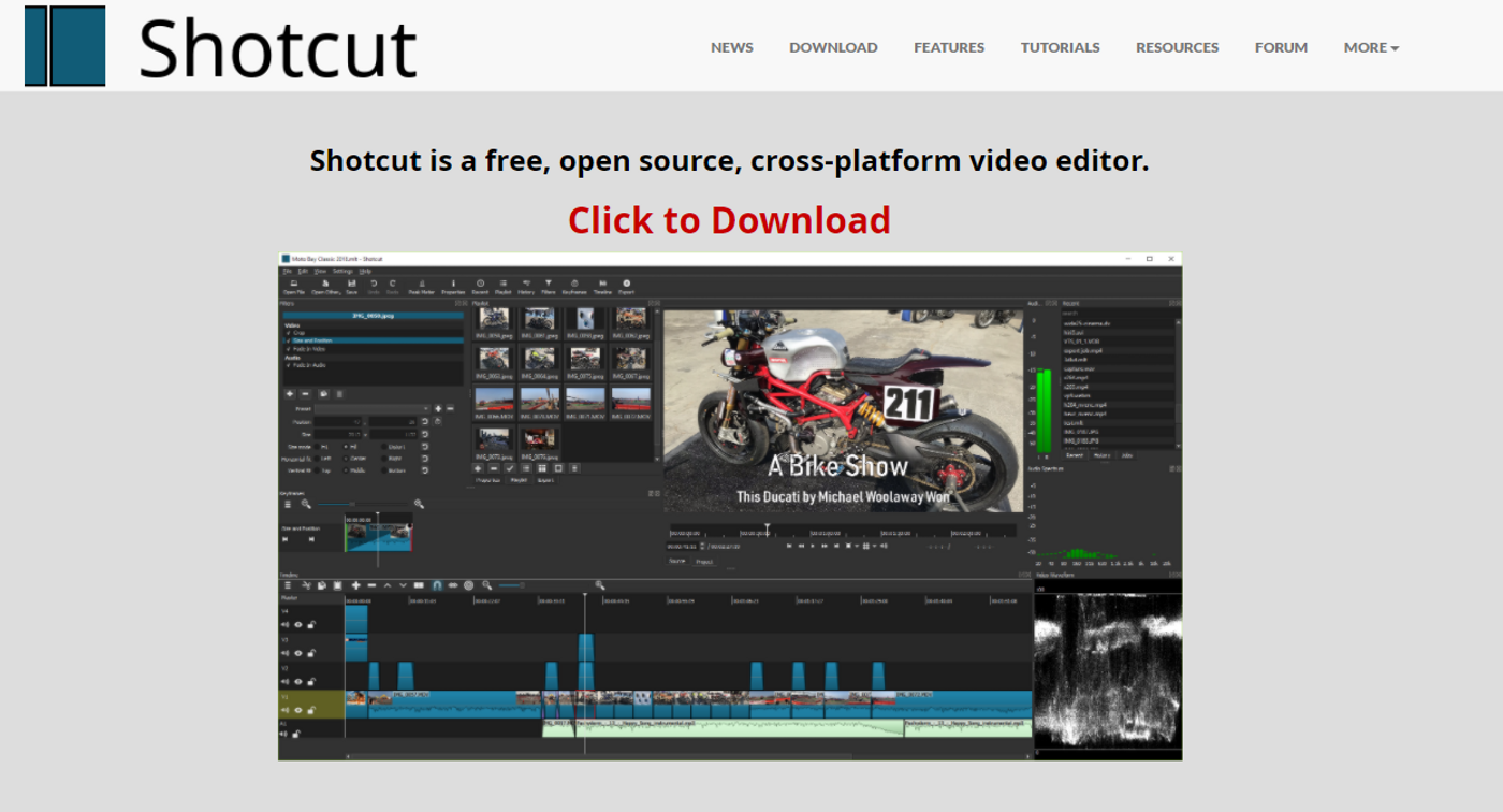 Página de inicio de Shotcut