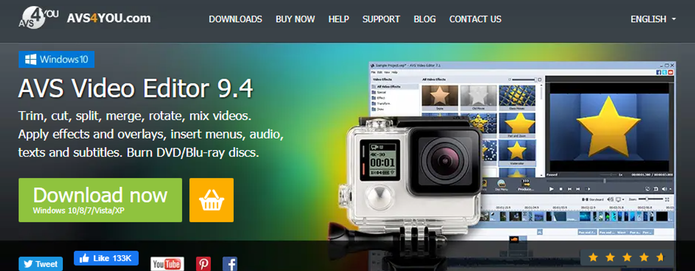 Home do site do editor de vídeo gratuito AVS Video Edito