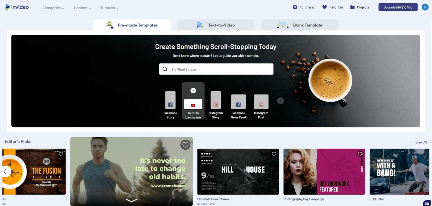 Home page da Invideo