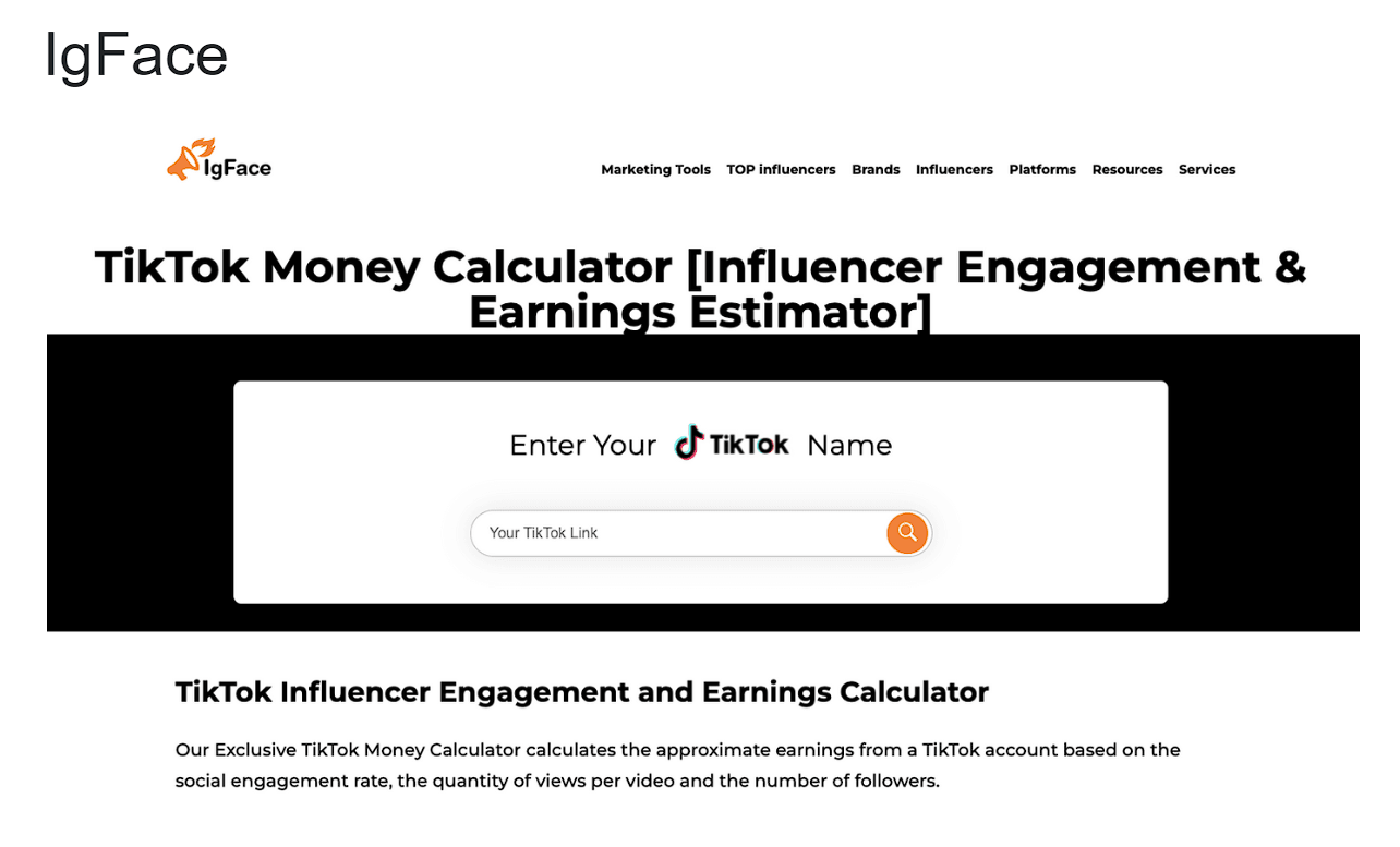 tiktok estimativa de ganhos IgFace