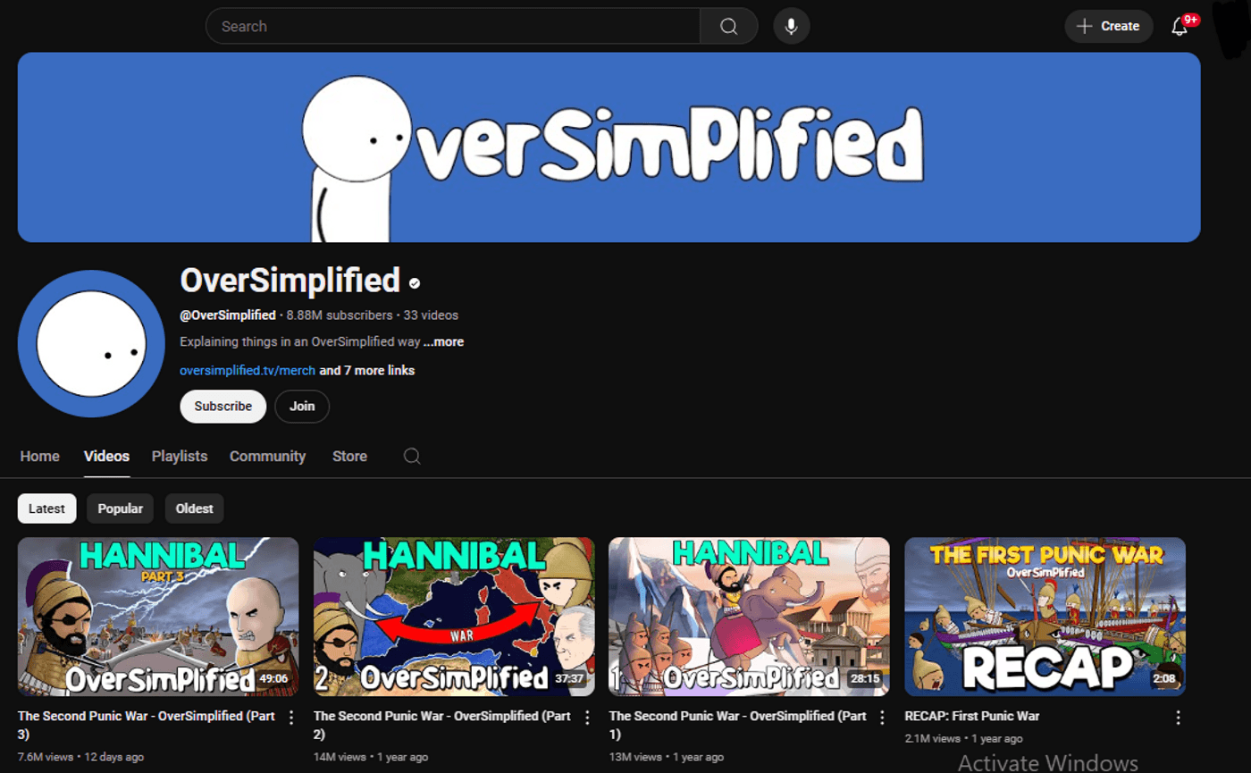 ouTube channel “OverSimplified” creates animated, entertaining explanations of historical events and stories.