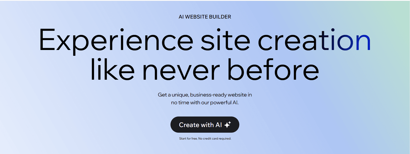 AI website builder for quick and unique business-ready site creation with no credit card required.