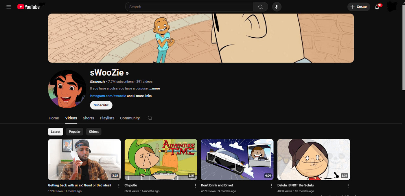 YouTube channel “sWooZie” shares animated storytelling with humor, life lessons, and personal experiences.