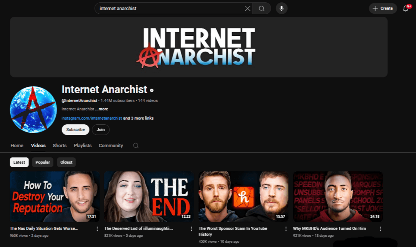 “Internet Anarchist” offers commentary on internet culture, controversies, and online personalities.