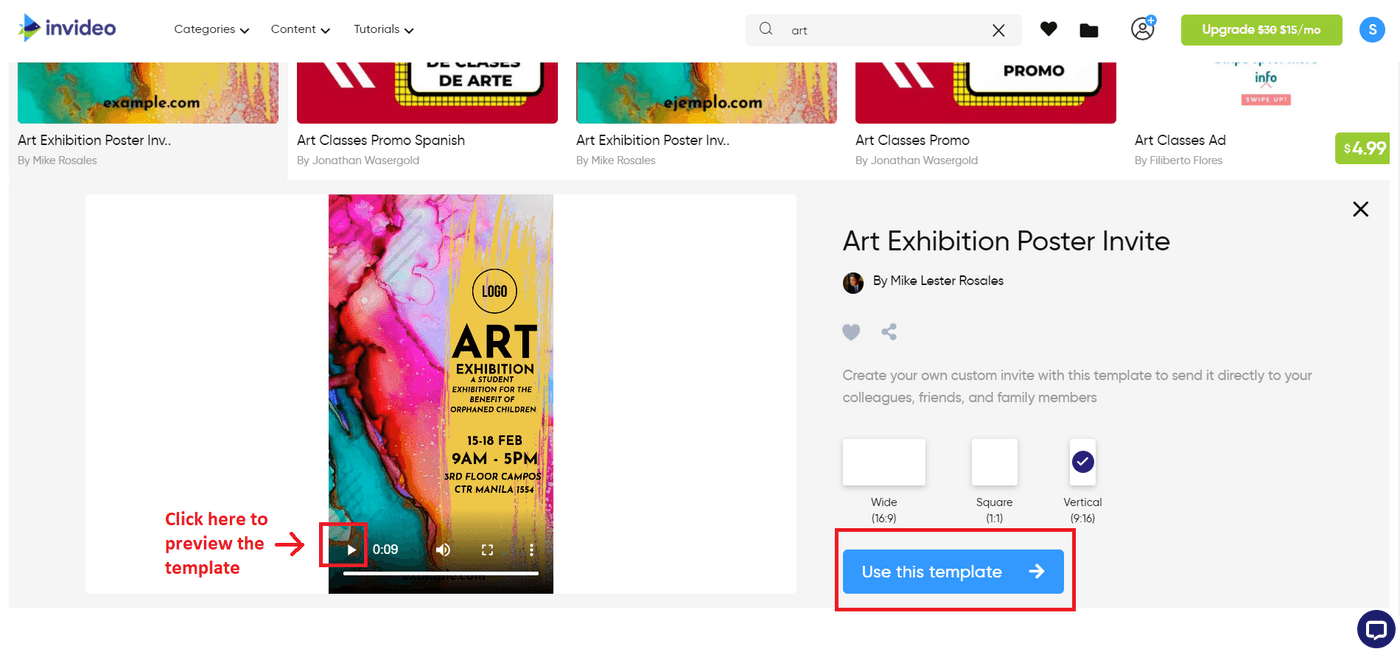 create snapchat add using Invideo template - Step 3