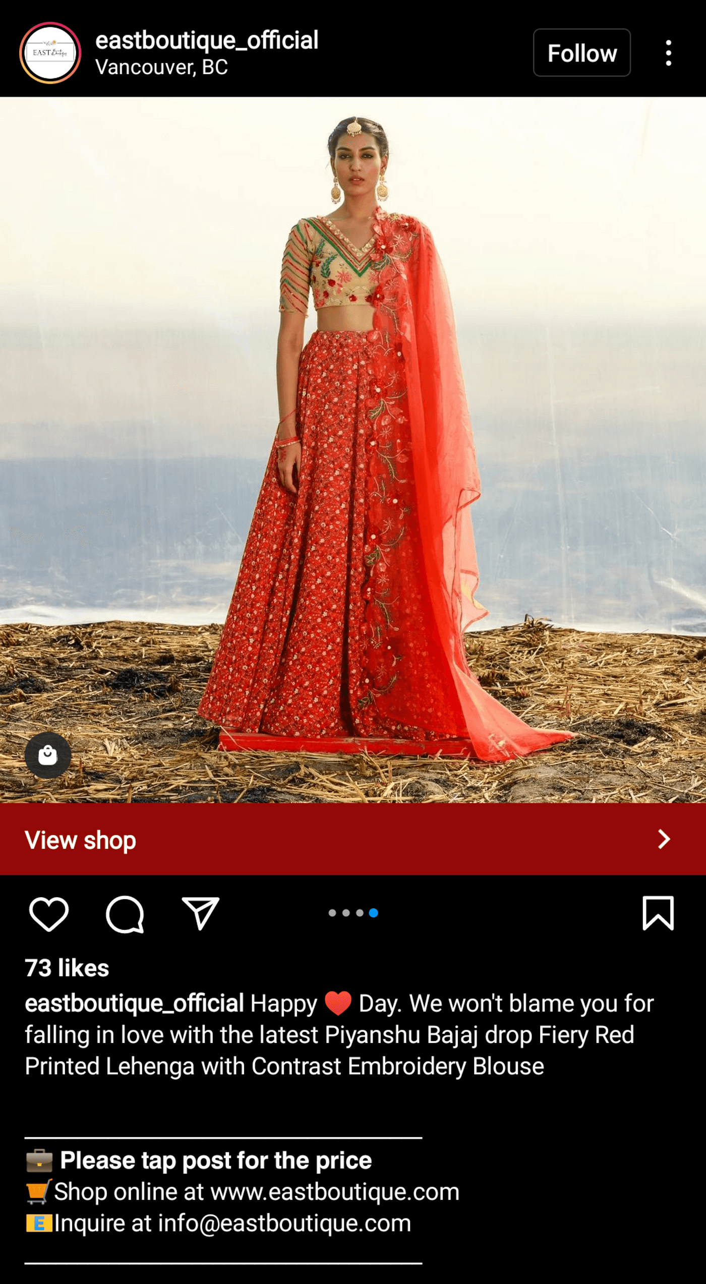 IG Valentine’s day promotion by a clothes shop, East Boutique based in Vancouver