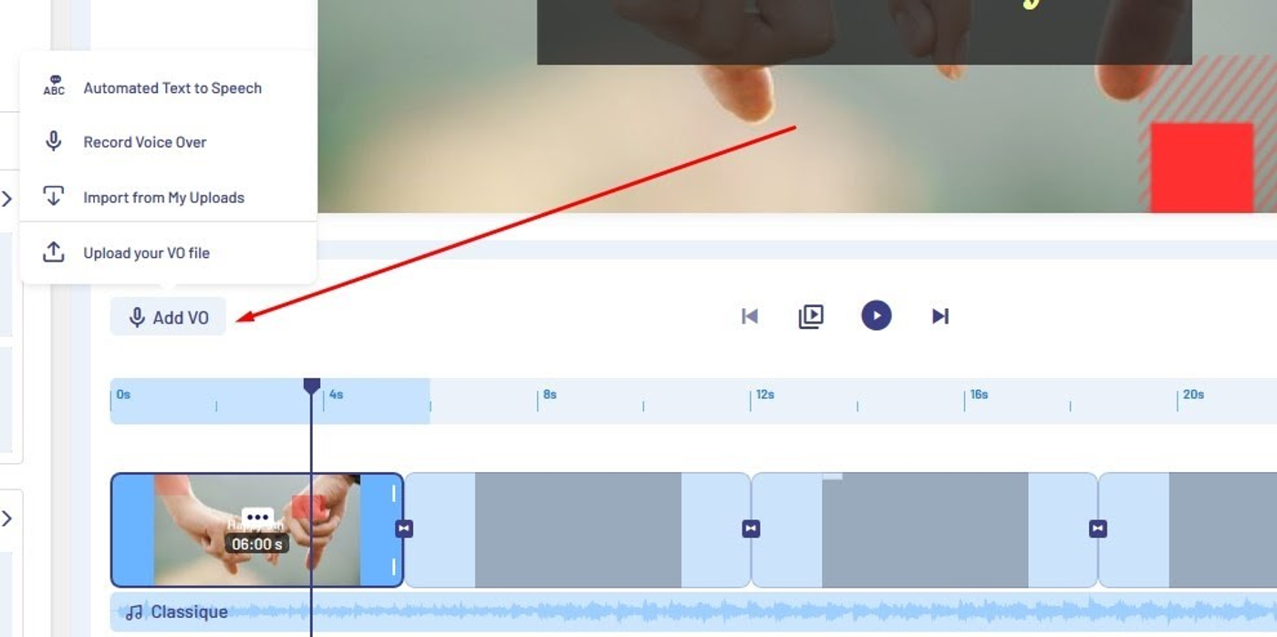 Opção de Voice over da Invideo