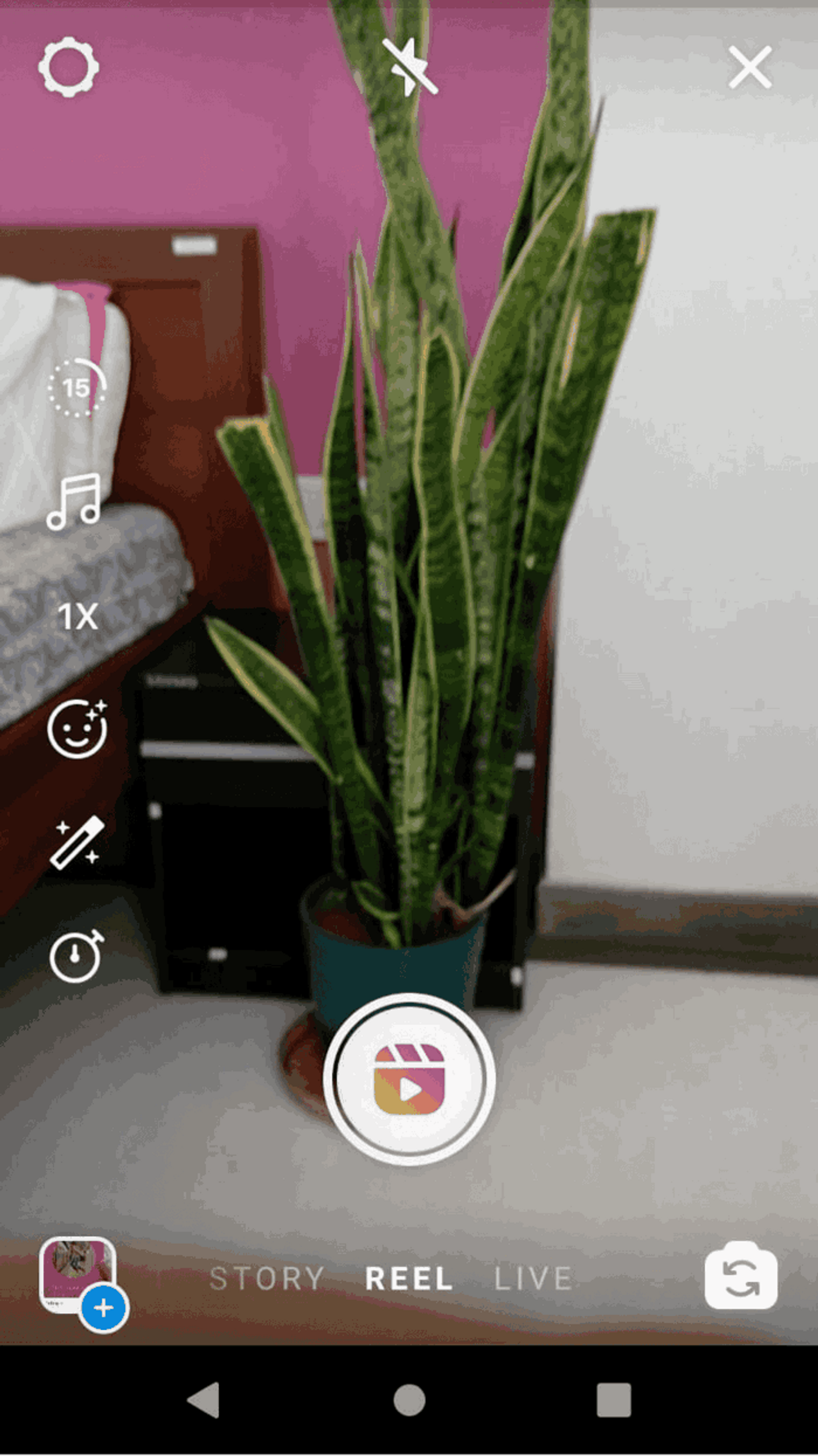 Opçao de captura de foto ou vídeo em tempo real no reels