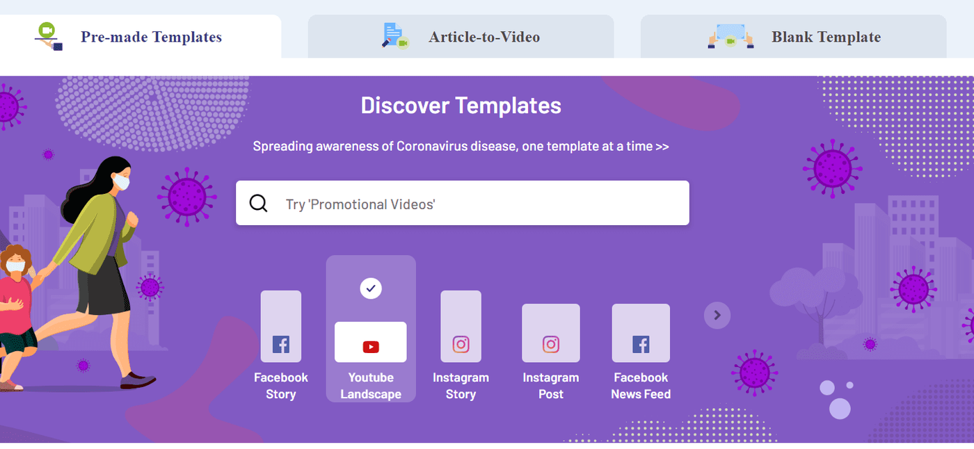 Página de templates de Invideo
