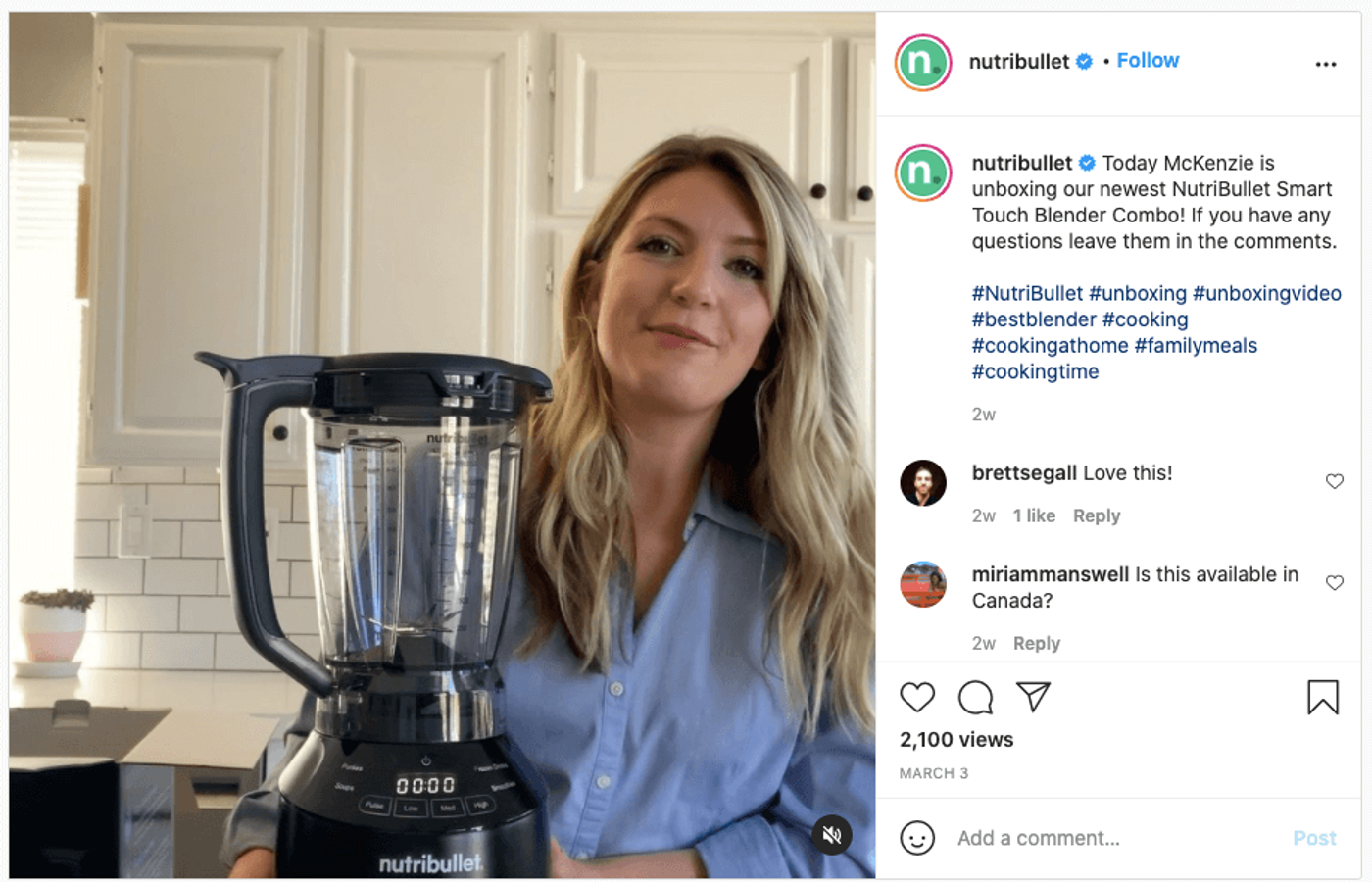 Exemplo de IGTV da NutriBullet