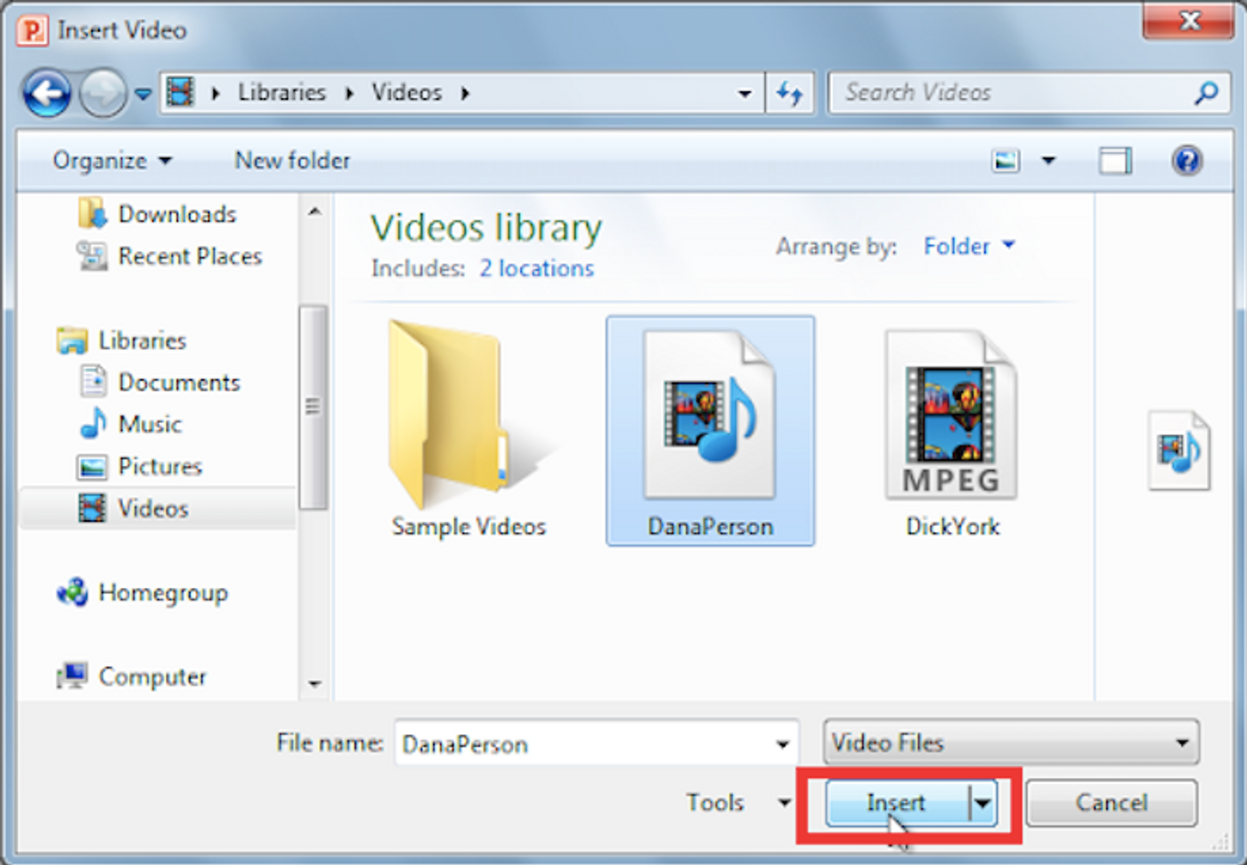 How to embed a video file from PC to PPT - step 4