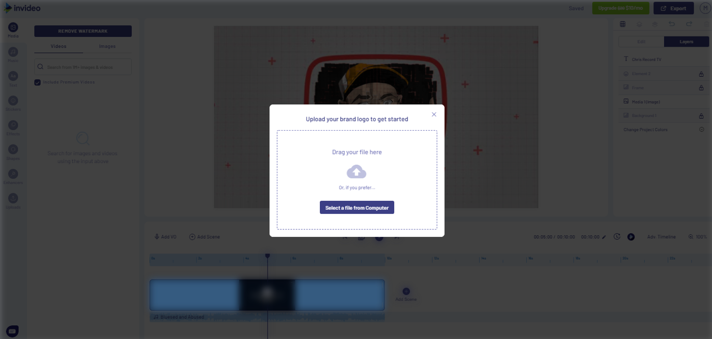 Tela de edição da Invideo