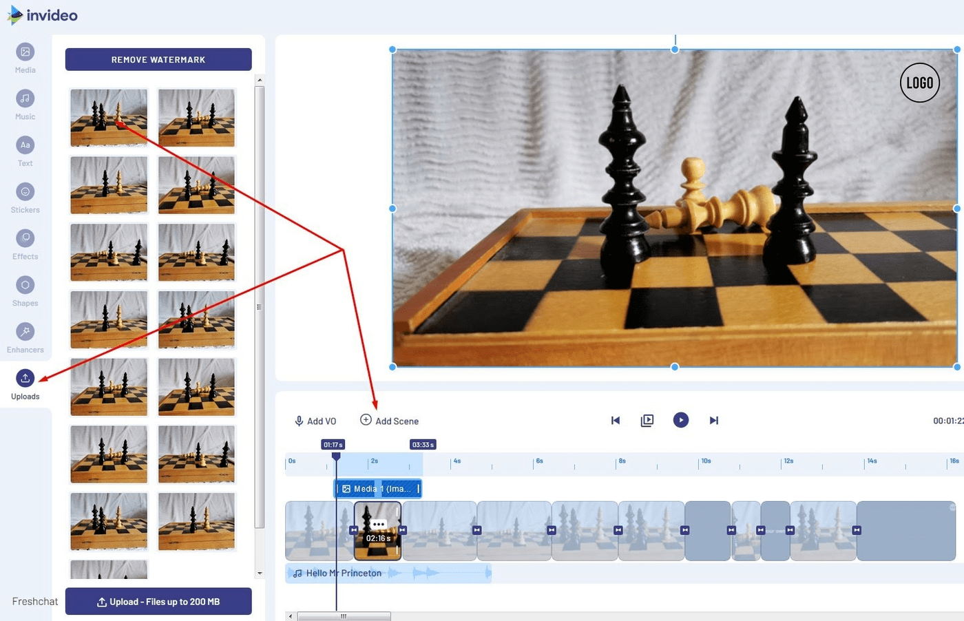 Tela de ferramentas de edição da ferramenta Invideo