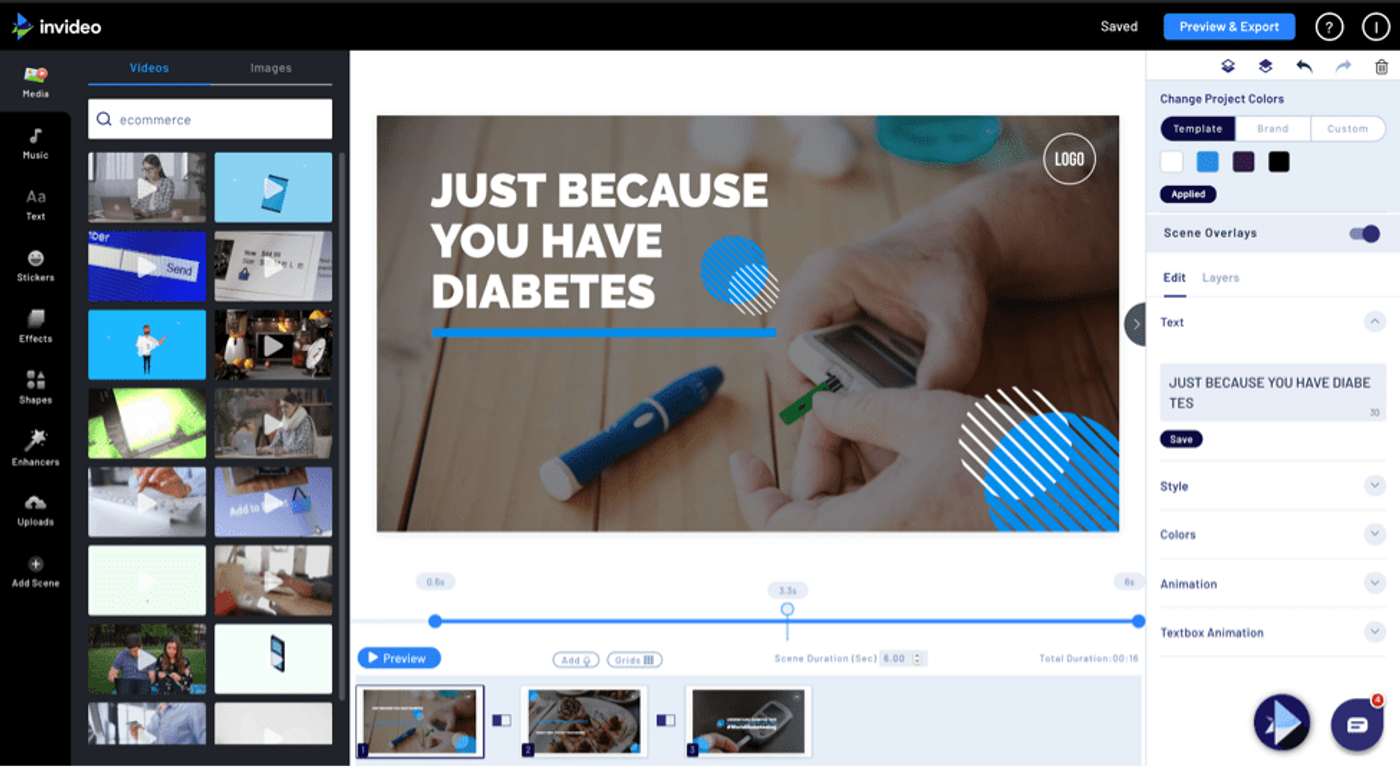 Tela de ferramentas de edição do Invideo