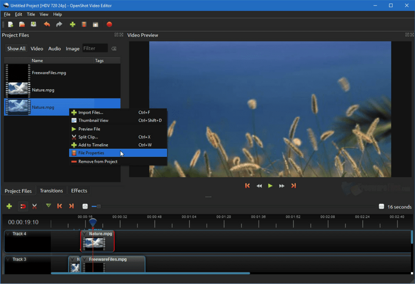 Tela de interface da ferramenta Openshot