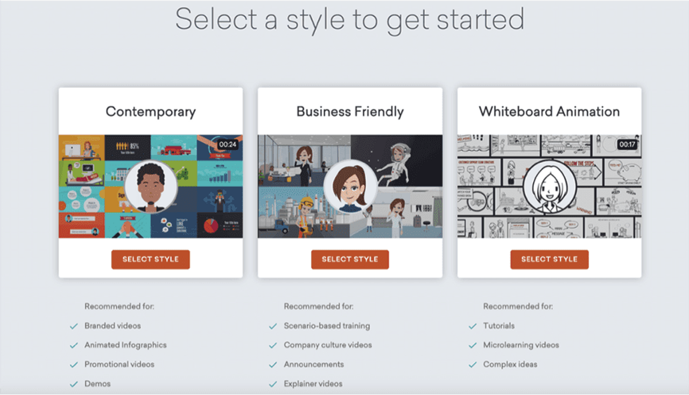 Tela de interface incial da ferramenta Vyond