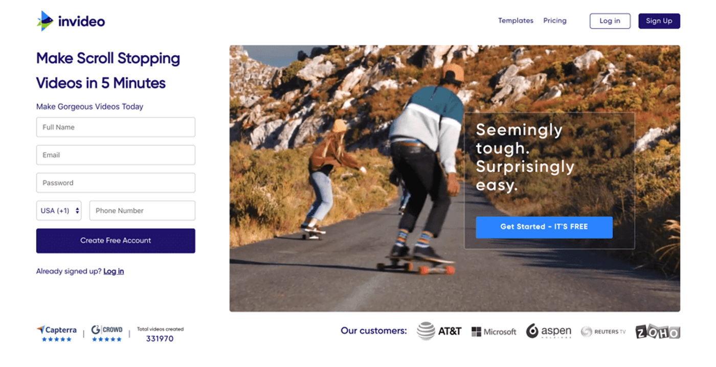 Tela de login do Invideo