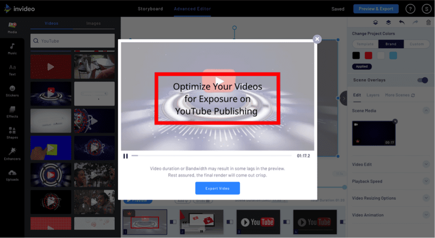 Tela de pré Visualização da ferramenta Invideo