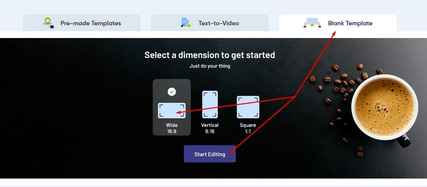 Tela de templates disponíveis da plataforma Invideo