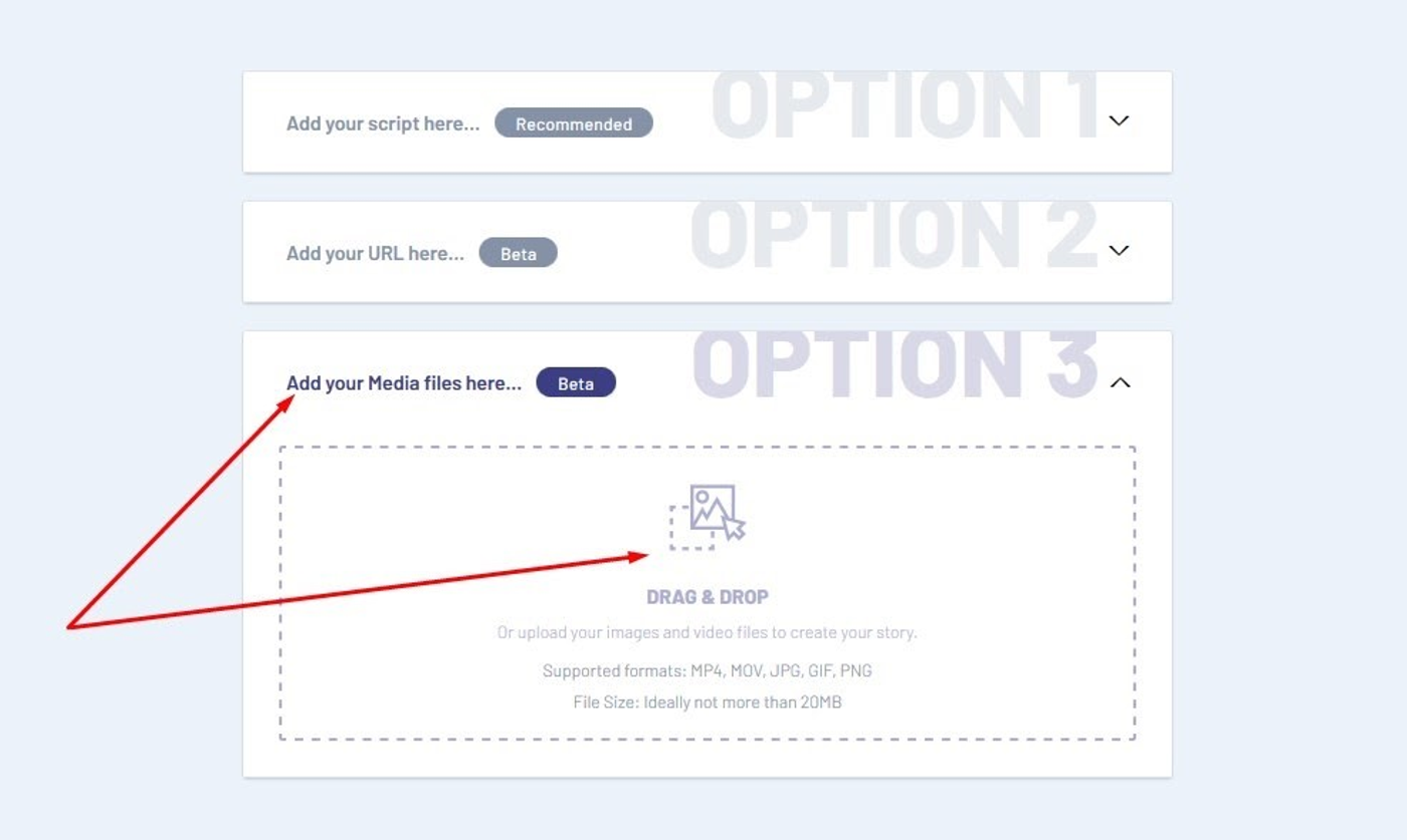 Tela de upload da InVideo Text-To-Video