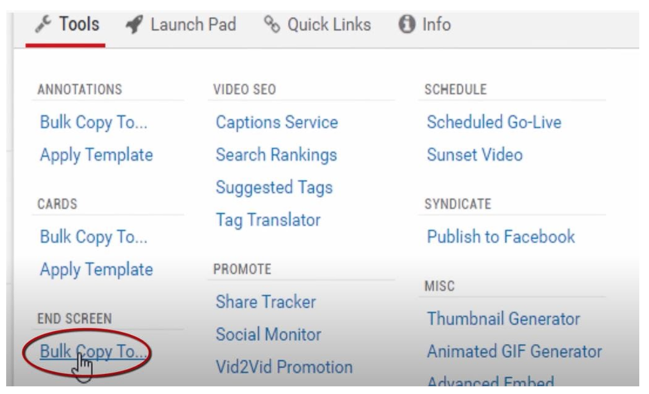 adicionar end screen em vários videos ao mesmo tempo